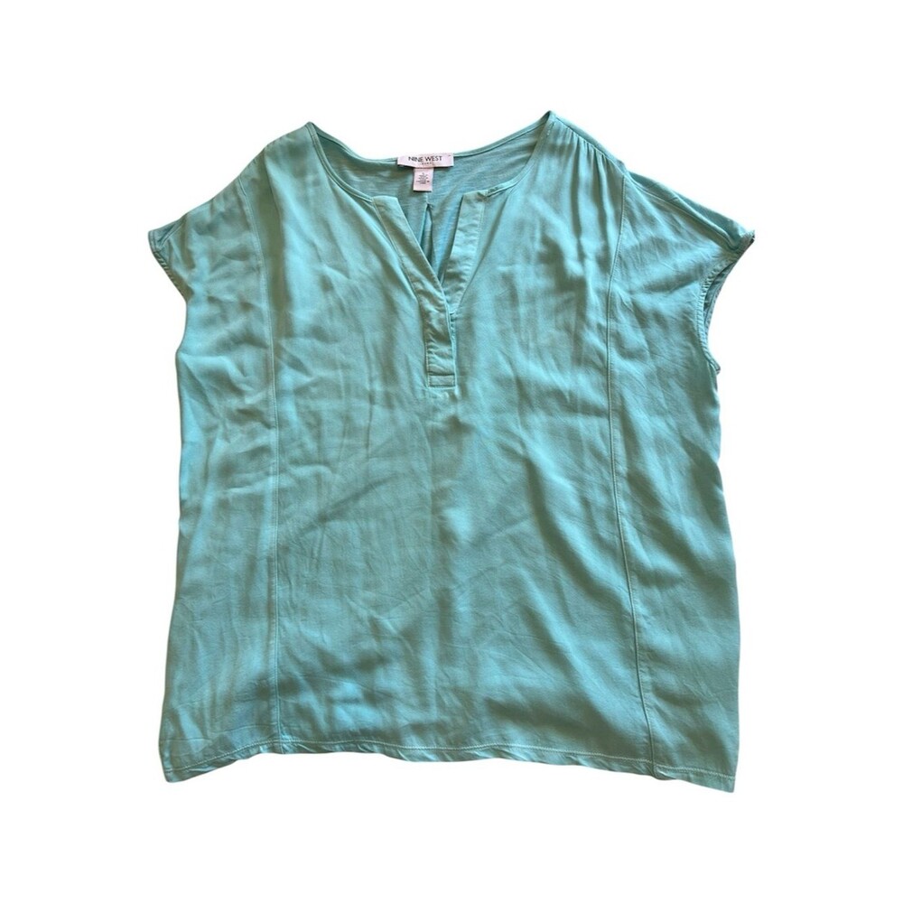Nine West Women's Teal Blue V-Neck Short Sleeve Lightweight Top - Size Large